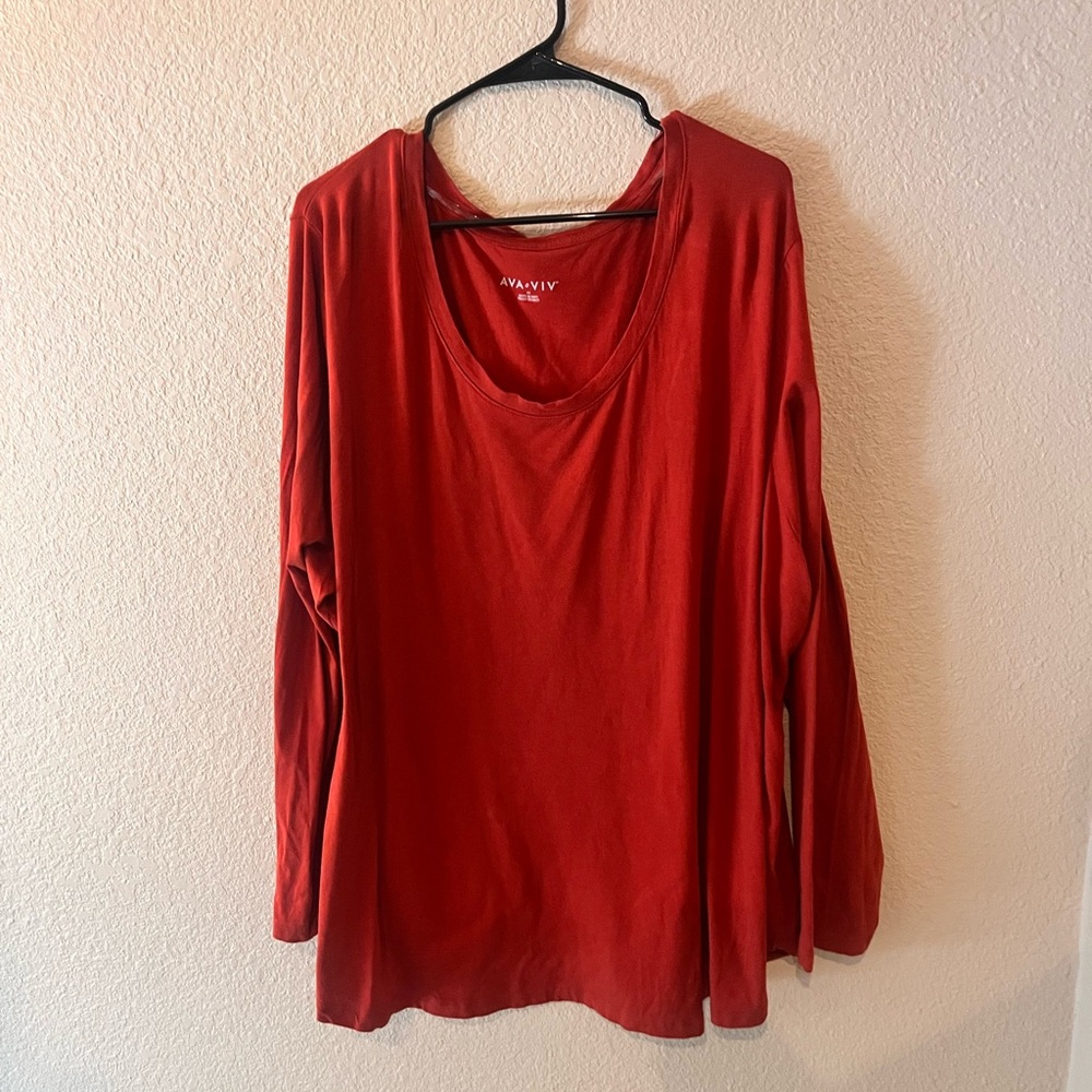 Ava & Viv Red Long Sleeve Long Blouse